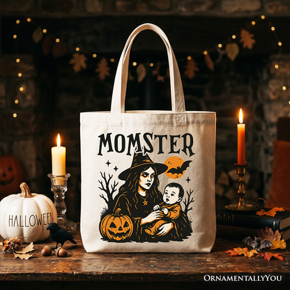Momster Halloween Witch Canvas Tote Bag for Moms