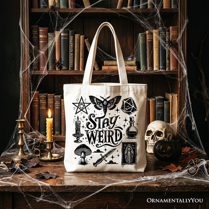 Stay Weird Witchy Canvas Tote Bag For Women