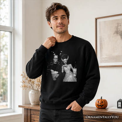 Frankenstein DateNight Sweatshirt in black with vintage horror couple graphic OrnamentallyYou on Tampa Home & Garden Store