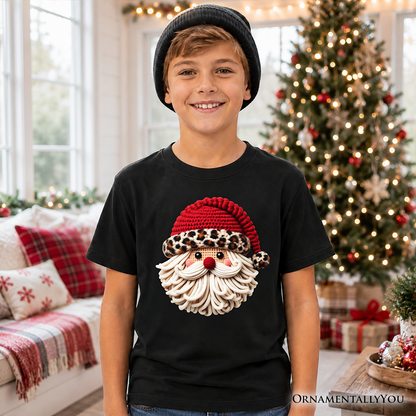 Kids Santa and Leopard Christmas Cotton Tee