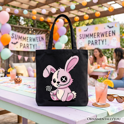 Cute Pink Zombie Bunny And Gothic Canvas Tote Bag