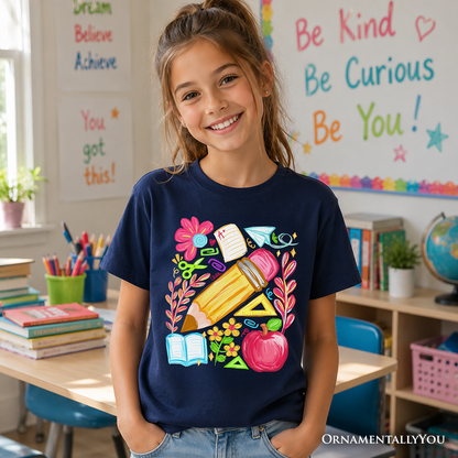 Soft Kids Floral Pencil Tee Shirt For School