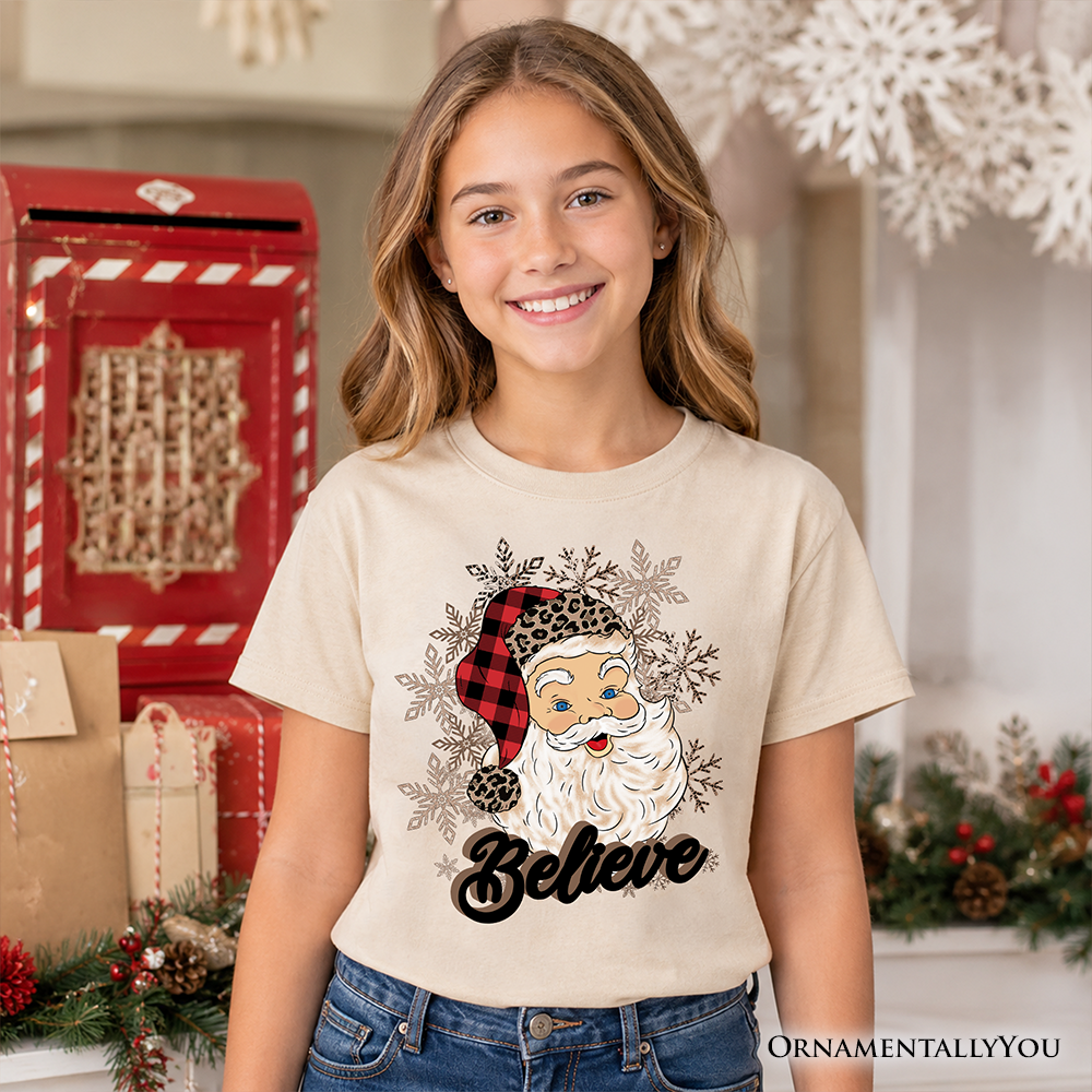 Retro Kids And Santa Buffalo Plaid Tee Shirt