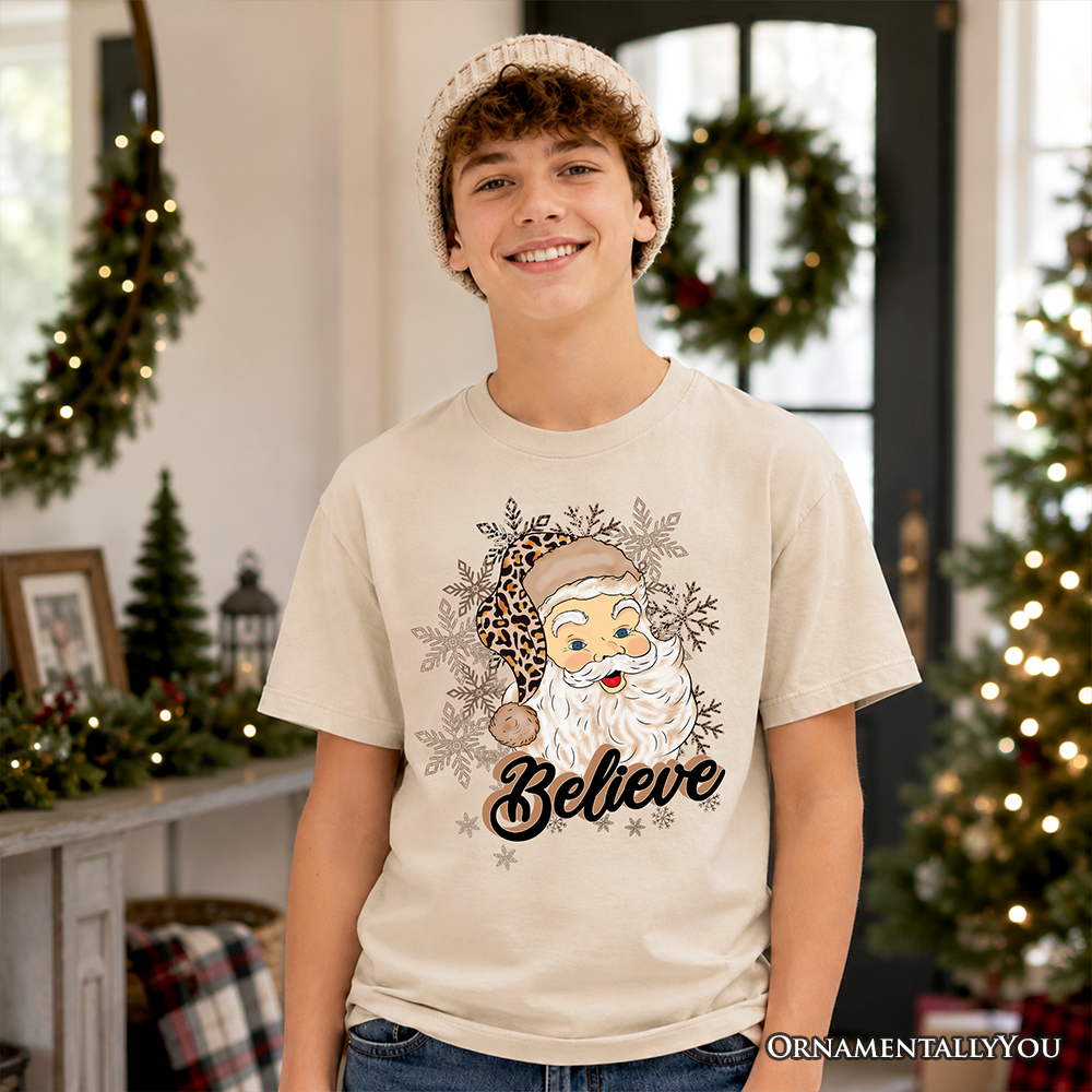 Kids Believe Santa Cheetah Print Christmas Tee