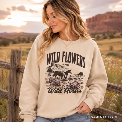 Wild Flowers and Wild Horses Retro Sweatshirt