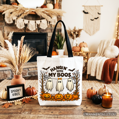 Boho Canvas Ghost Tote Bag and Fall Pumpkin Gift