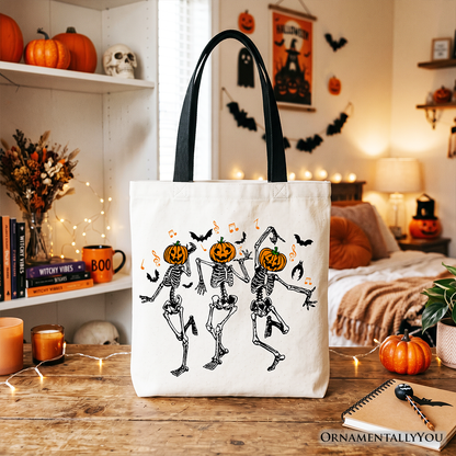 Whimsical Halloween Dancing Skeleton Canvas Tote