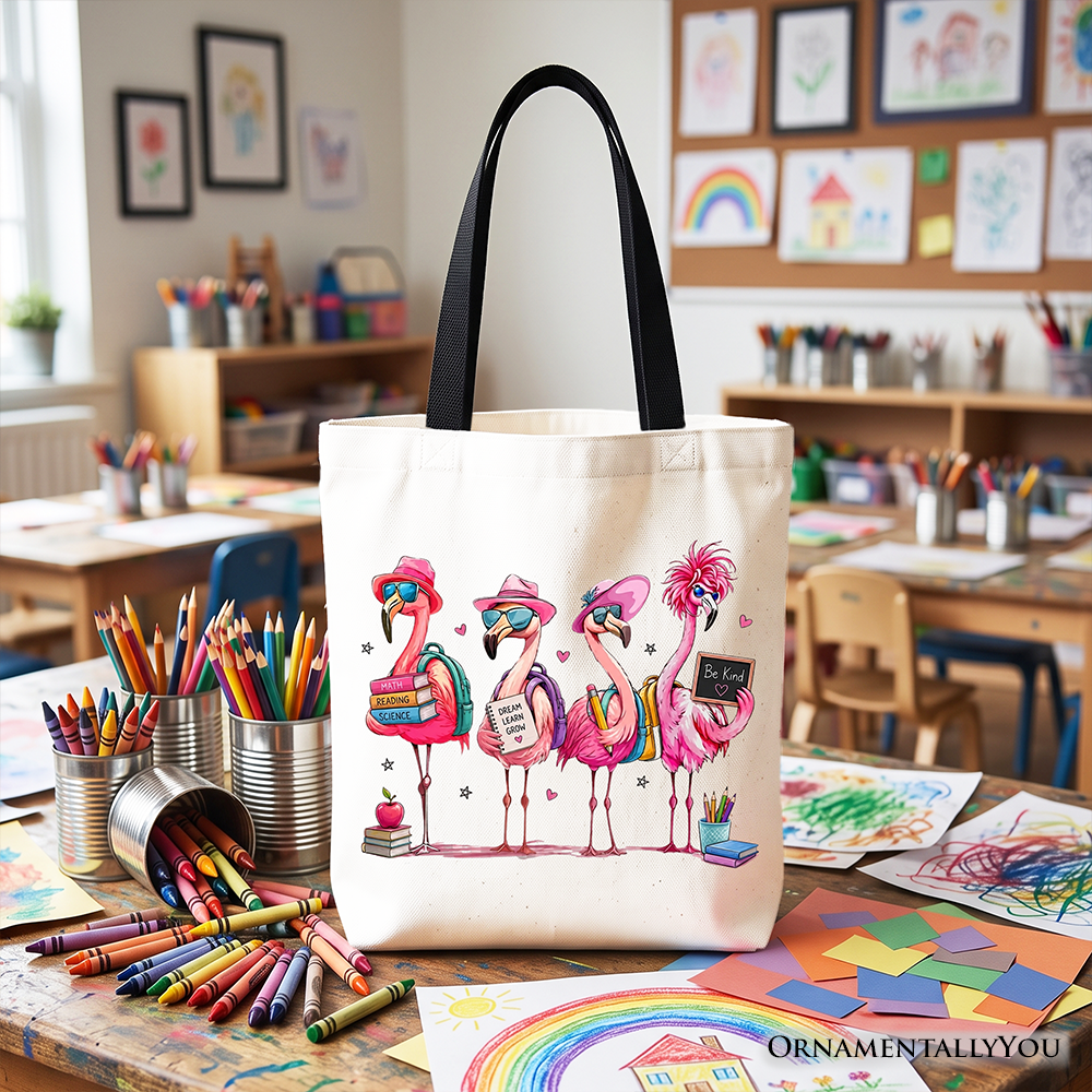 Cute Flamingo Back to School Canvas Tote Bag