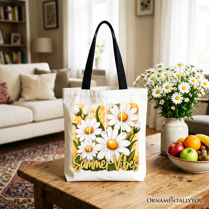 Cute Summer Daisy Canvas Tote Bag for Daily Use