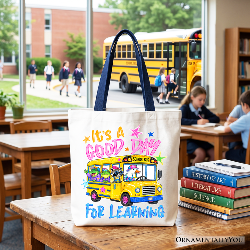 School Bus Good Day for Learning Canvas Tote