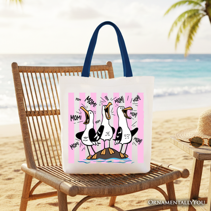 A Funny Seagull Mom Coquette Canvas Tote Bag