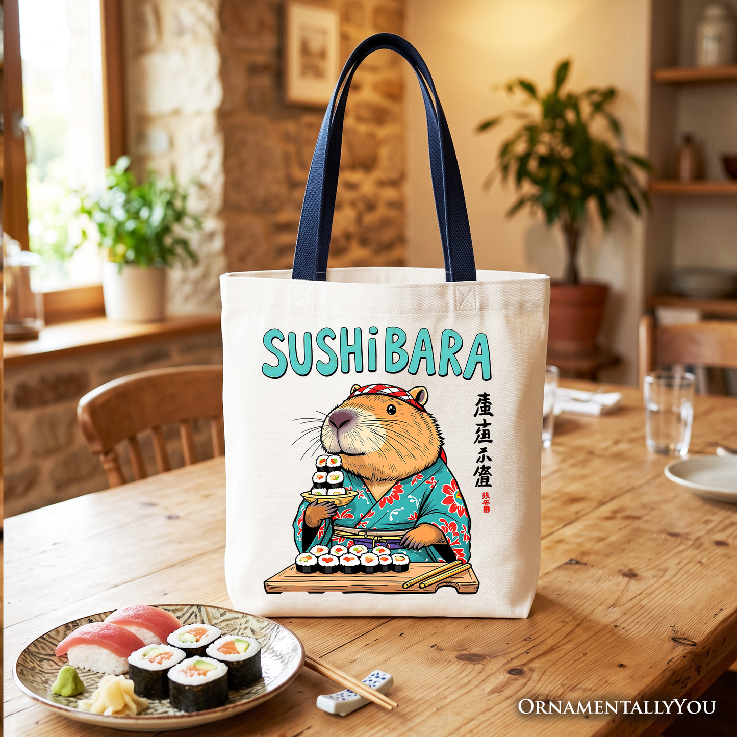 A Cute Sushibara Capybara Canvas Tote Bag