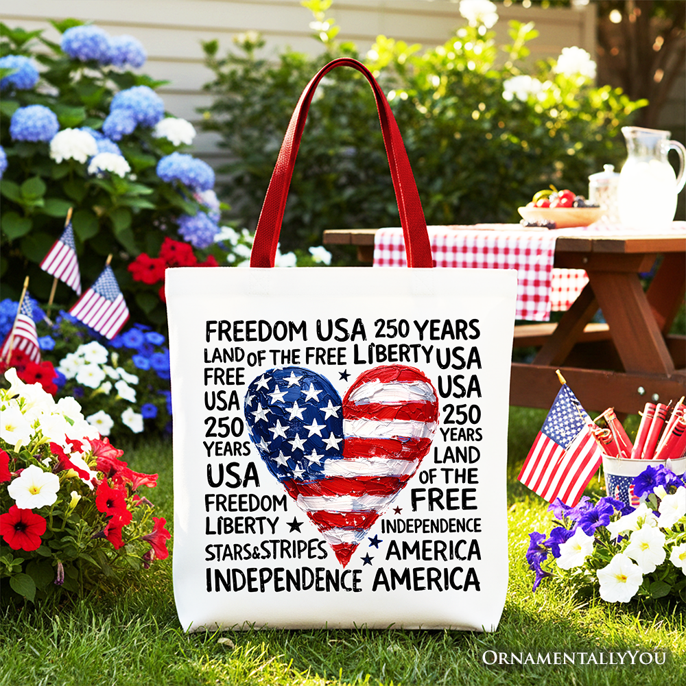 Retro Usa Heart and Patriotic Canvas Tote