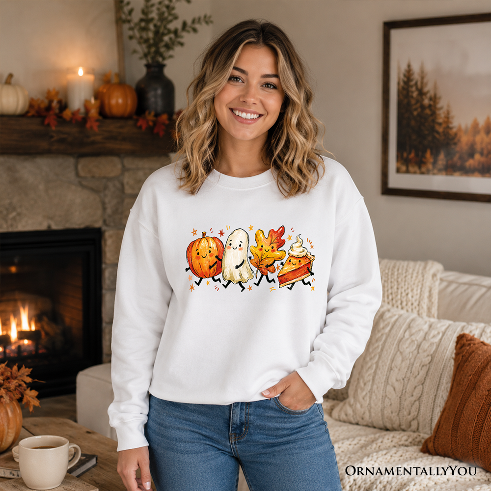 Cozy Fall Pumpkin and Ghost Print Sweatshirt