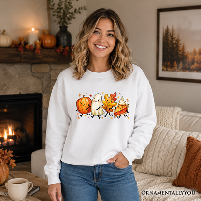 Cozy Fall Pumpkin and Ghost Print Sweatshirt
