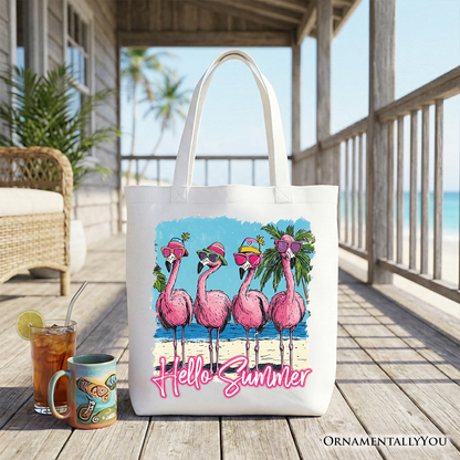 Flamingo Hello Summer Canvas Tote Bag for Beach