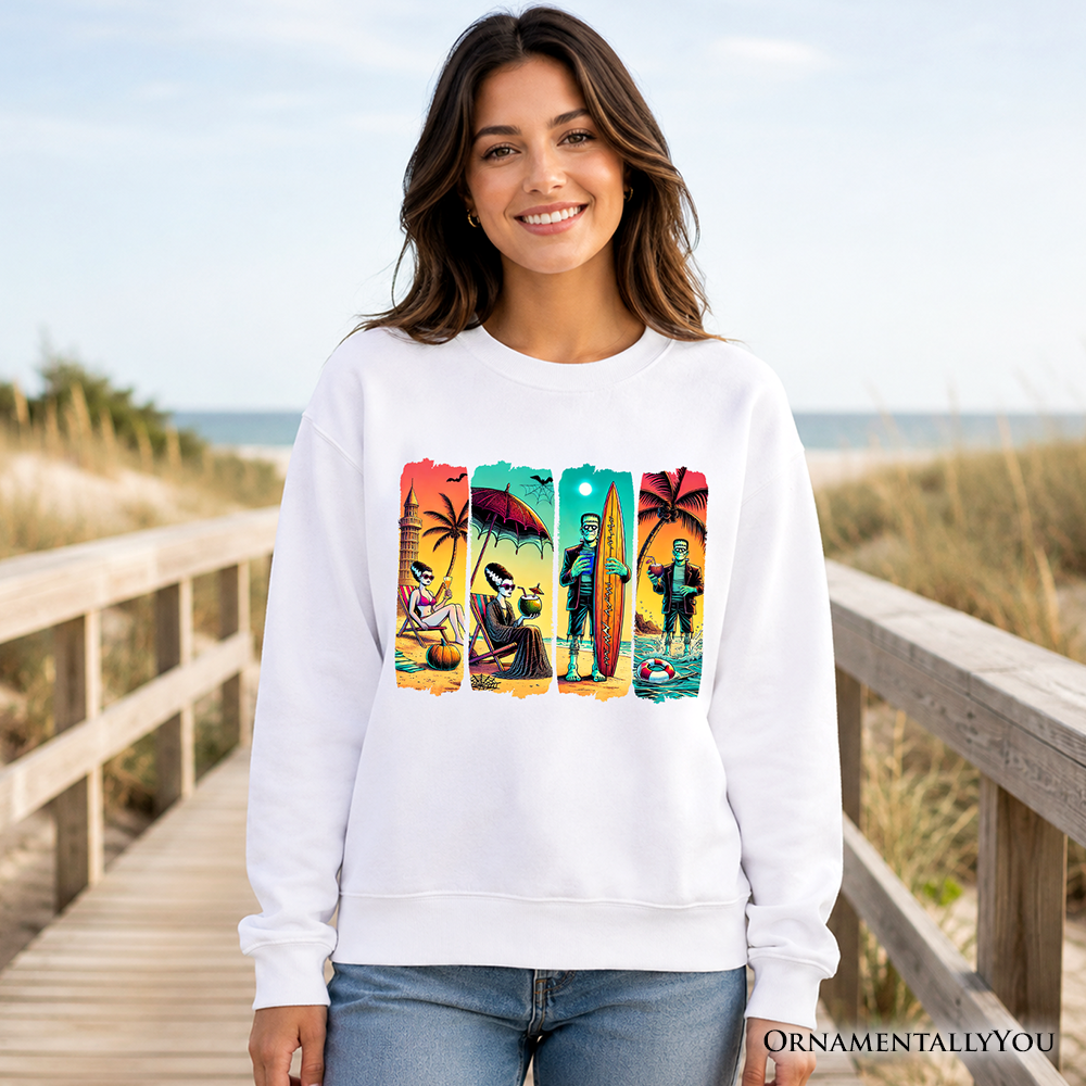 Frankenstein Beach and Retro Print Fleece Sweater