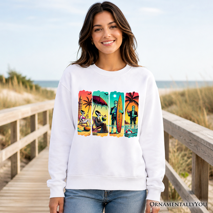 Frankenstein Beach and Retro Print Fleece Sweater