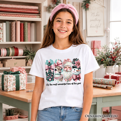 Kids Pink Christmas T Shirt Coquette Holiday Tee