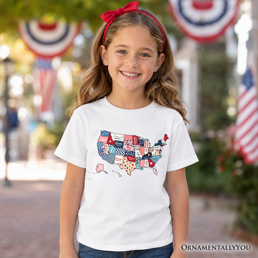 Kids Patriotic Patchwork USA T Shirt For Youth