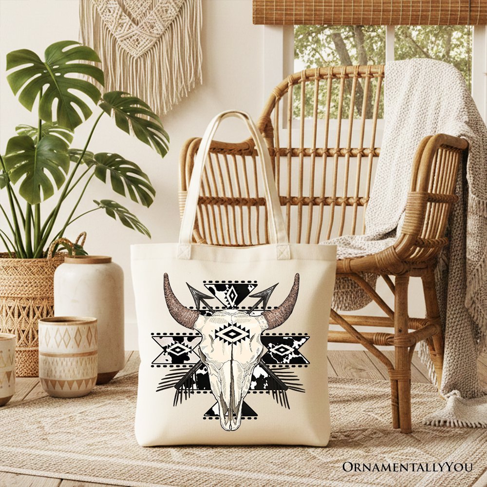 Western Aztec Tribal Bull Skull and Tote Bag