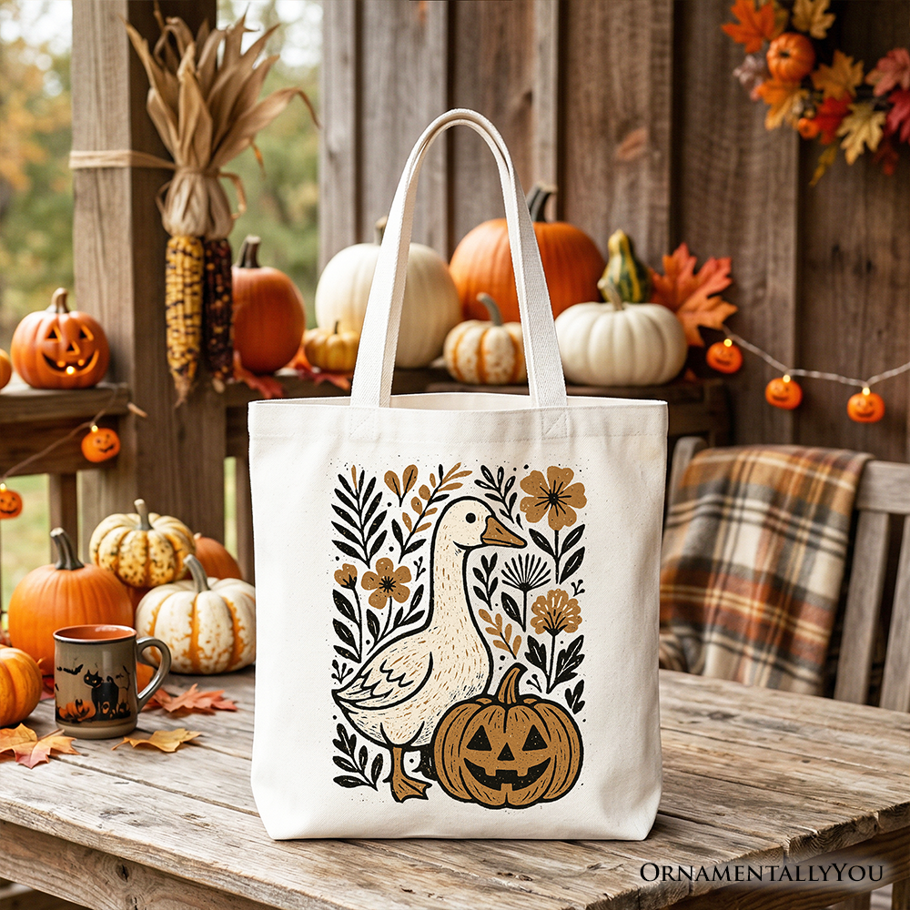 Boho Goose and Pumpkin Halloween Tote Bag