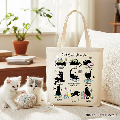 Christian God Says I Am Book Cat Tote Bag