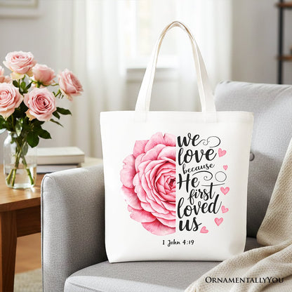 Floral Rose and Christian Canvas Verse Tote Bag