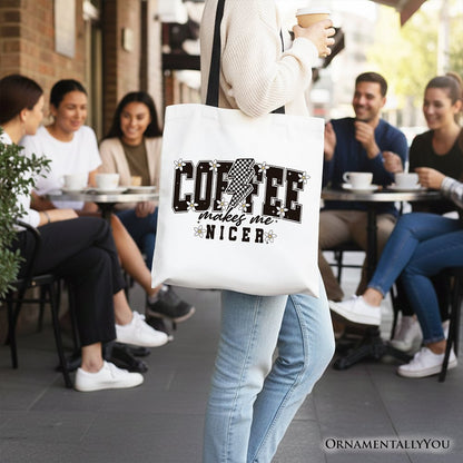 Coffee Makes Me Nicer Retro Tote Bag and Chic
