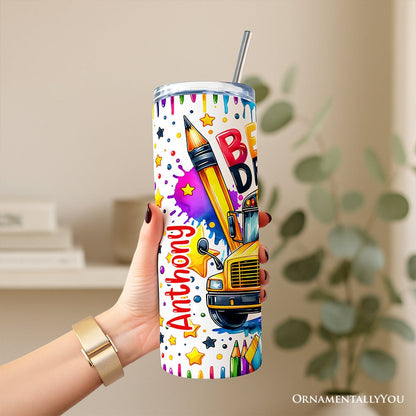 Colorful Best Bus Driver 20oz Personalized Tumbler With Lid and Stainless Steel Straw, School Staff Appreciation Gift Cup
