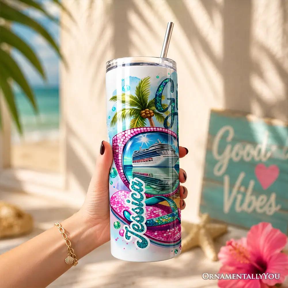 Tumbler 20oz cruise with lid and stainless straw, tropical design by OrnamentallyYou on Tampa Home & Garden Store