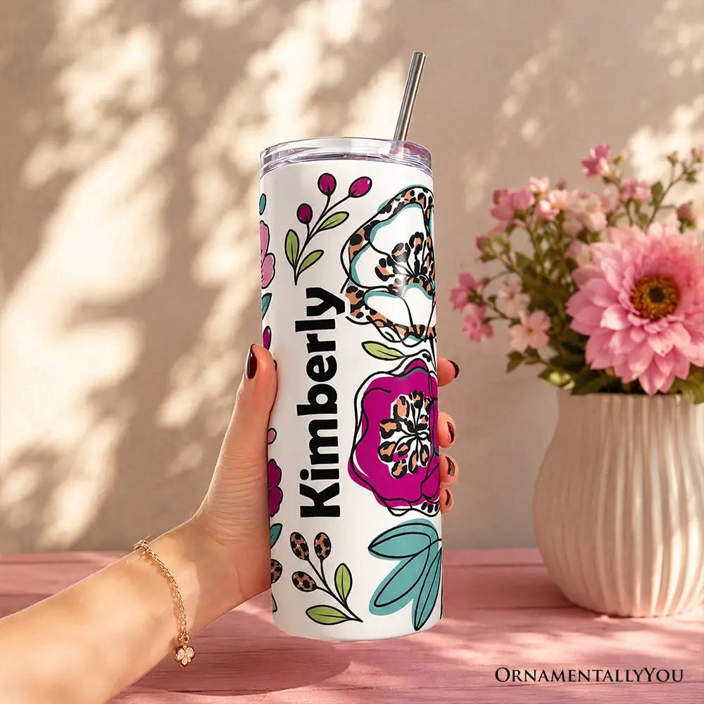 Tumbler 20oz customized with lid and stainless straw floral Kimberly OrnamentallyYou on Tampa Home & Garden Store
