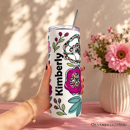 Tumbler 20oz customized with lid and stainless straw floral Kimberly OrnamentallyYou on Tampa Home & Garden Store