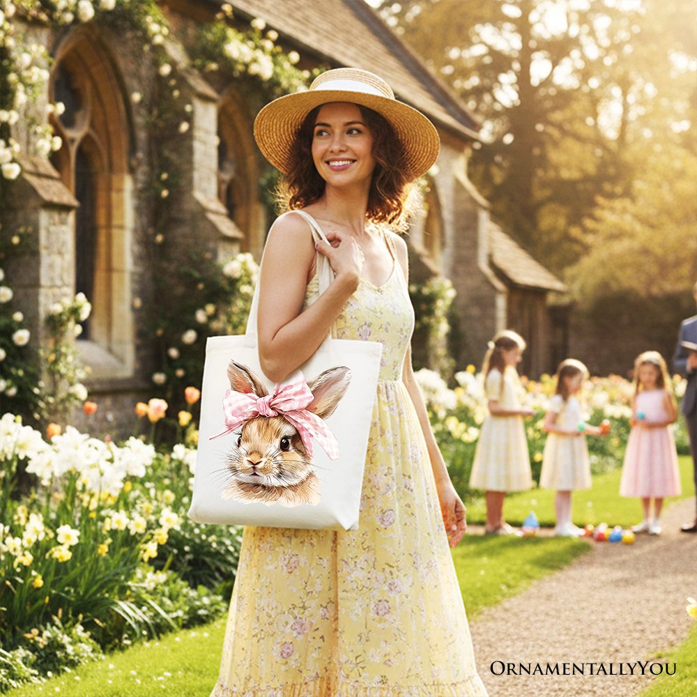 Cute Easter Bunny Pink Bow Tote Bag And Canvas