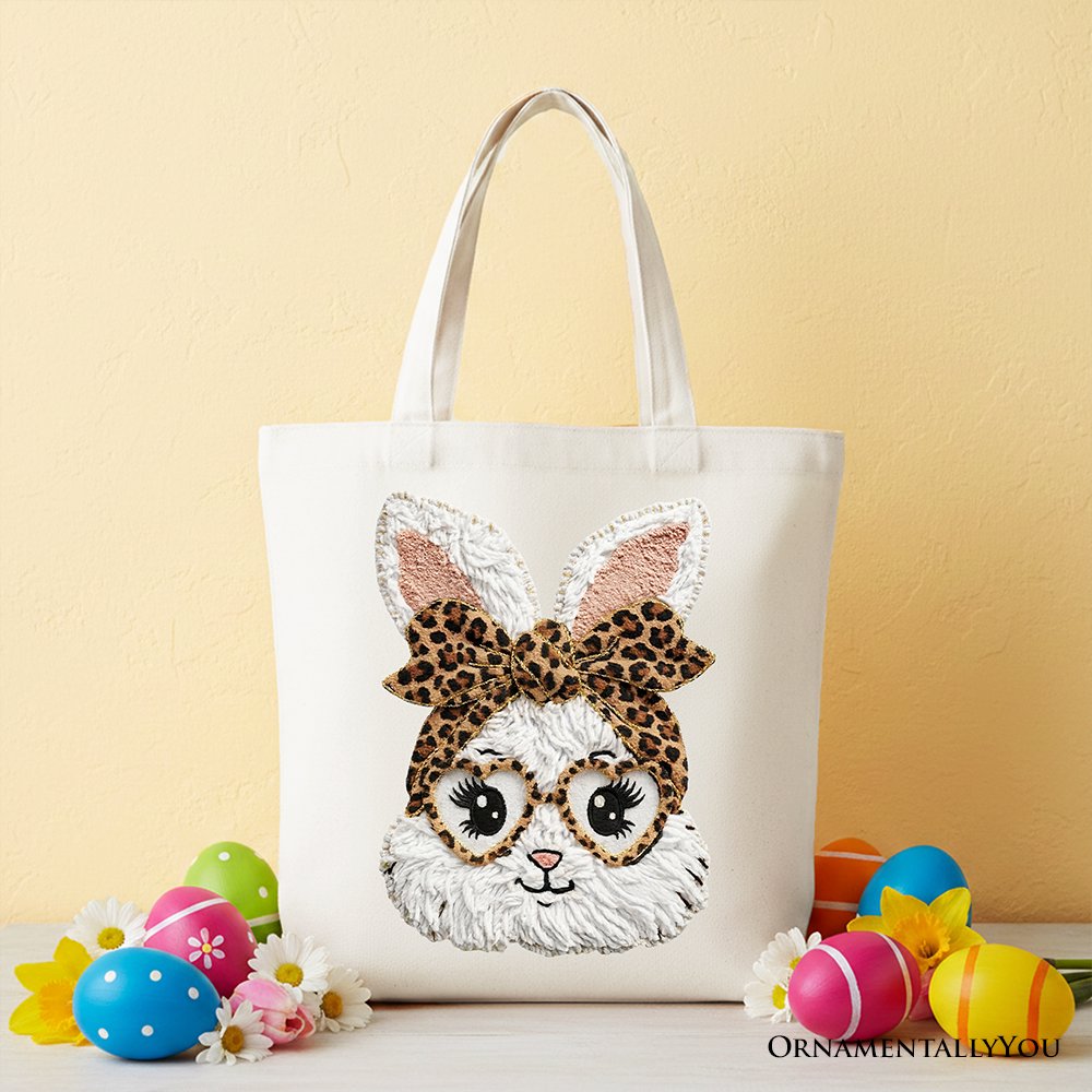 Canvas Easter Bunny Leopard Tote Bag and Bow