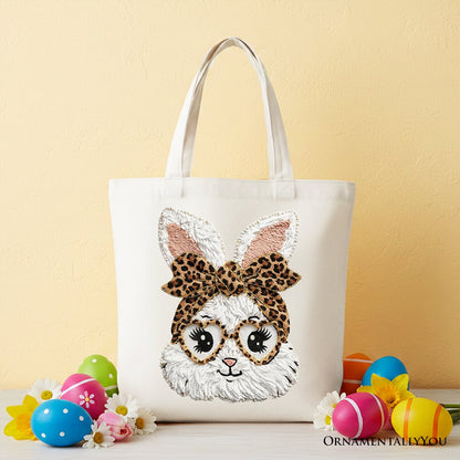 Canvas Easter Bunny Leopard Tote Bag and Bow