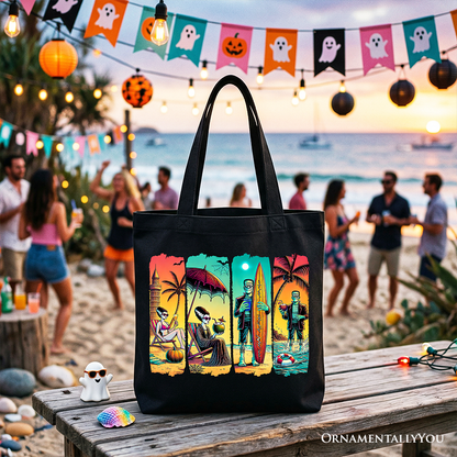 Frankenstein Beach Retro Neon Surf Tote Bag