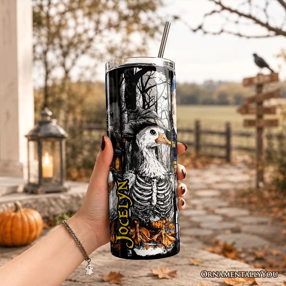 20oz Halloween goose tumbler with lid and stainless straw, black design, OrnamentallyYou on Tampa Home & Garden Store
