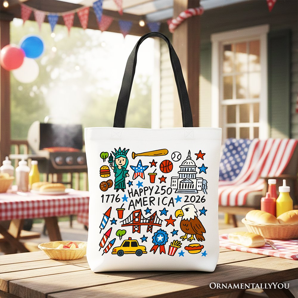 Happy 250th Doodle Canvas Tote Bag and a Gift