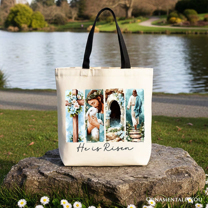 He Is Risen Christian Canvas Tote Bag and Easter