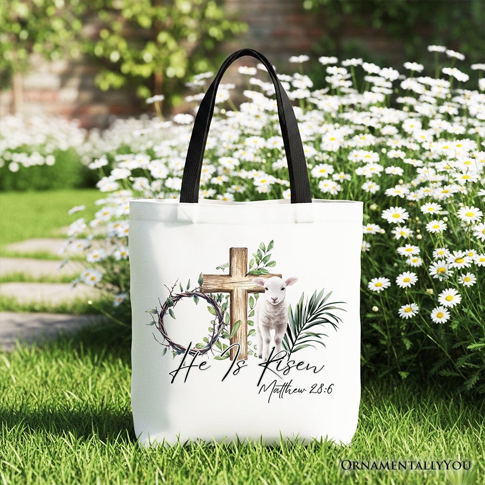 Christian Easter Lamb Tote Bag with Bible Verse