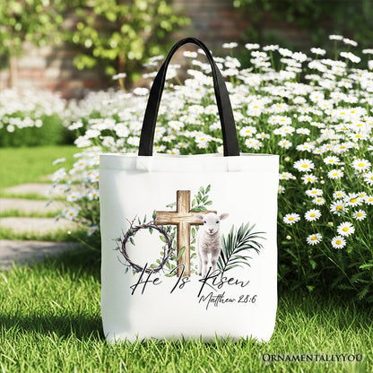 Christian Easter Lamb Tote Bag with Bible Verse