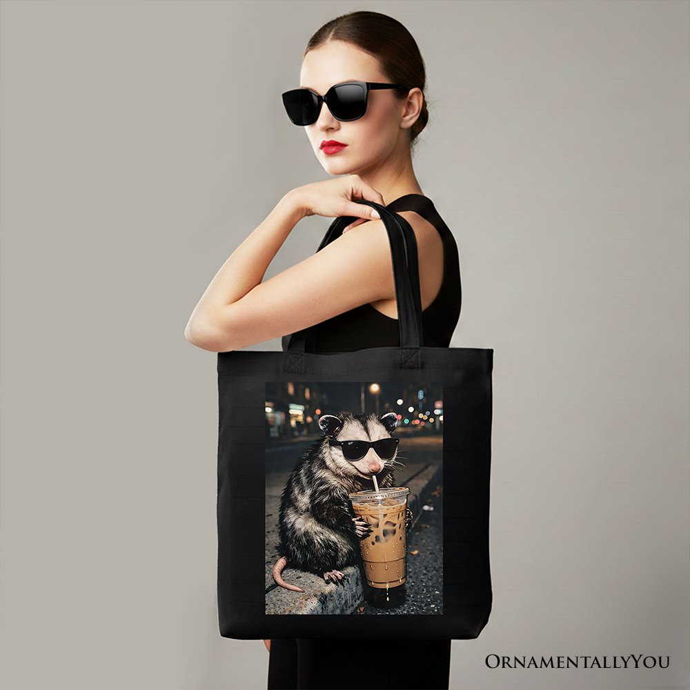 Iced Coffee and Opossum Meme Canvas Tote Bag