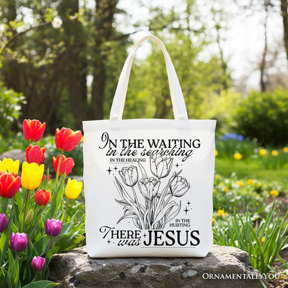 Handmade Floral and Faithful Jesus Canvas Tote