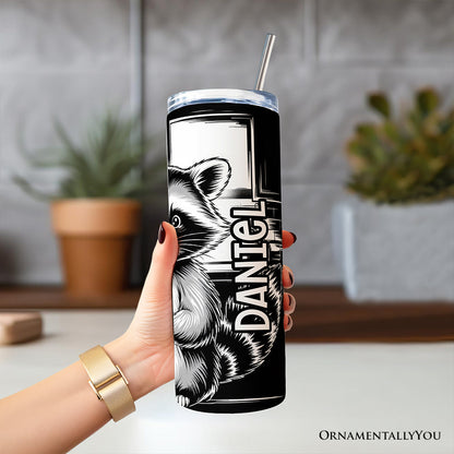 Just A Dad Who Always Came Back With The Milk 20oz Personalized Tumbler With Lid and Stainless Steel Straw, Funny Raccoon Dad Gift Cup