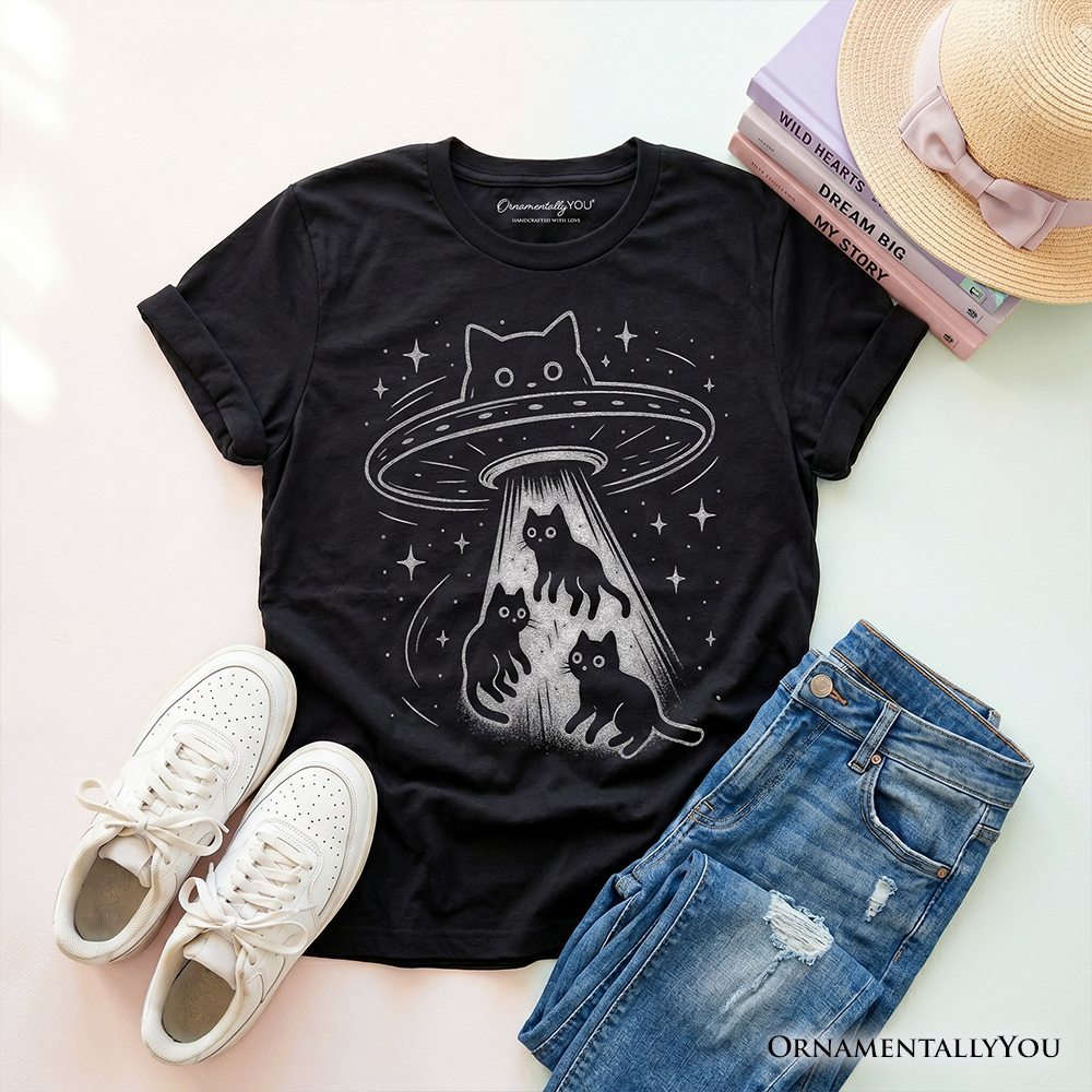 Funny Alien Cat Abduction Space Tee For Kids