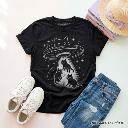 Funny Alien Cat Abduction Space Tee For Kids