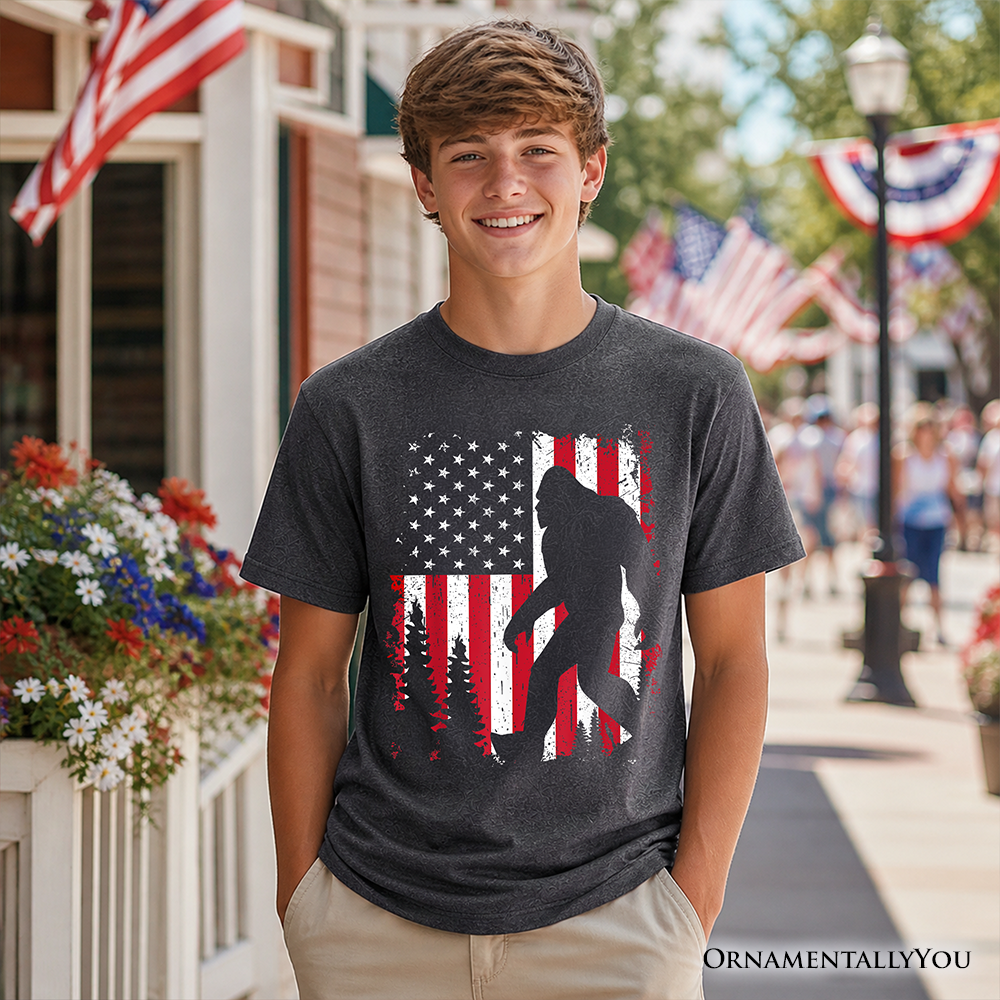 Youth Bigfoot and the American Flag Cotton Tee