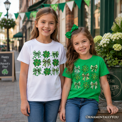 Green St Patricks Day Tee and Kids Clover Bow
