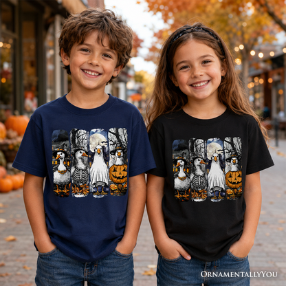 Youth Halloween Goose Print for Fall Cotton Tee